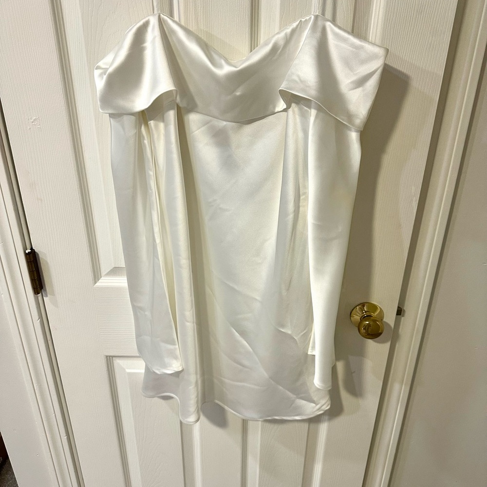 Lulus folded Off-Shoulder White mini Satin Dress